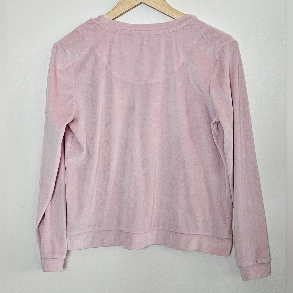 Juicy Couture Pink Velour Rhinestone Logo Pullover Sweatshirt Size S - Picture 3 of 6